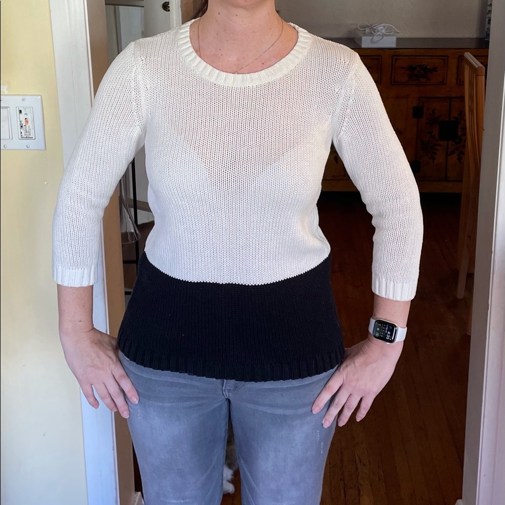 LOFT Cream and Black color-block sweater